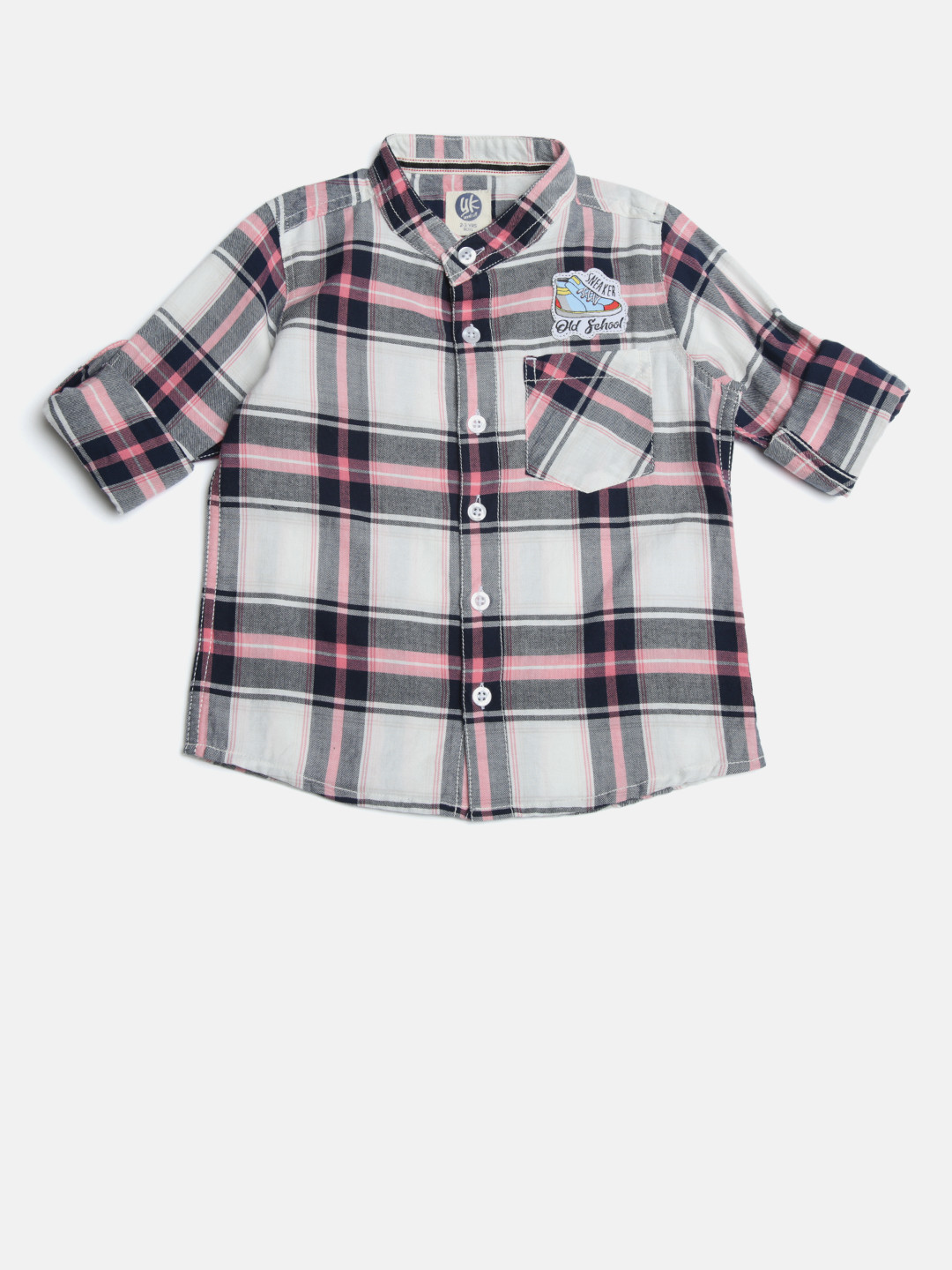 

YK Boys Off-White & Pink Regular Fit Checked Casual Shirt