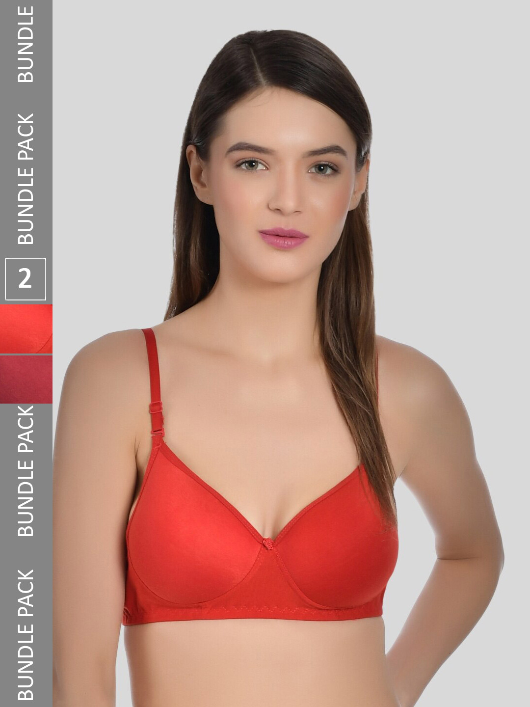 

Aimly Pack Of 2 Full Coverage Heavily Padded Super Support Bra All Day Comfort T-shirt Bra, Red