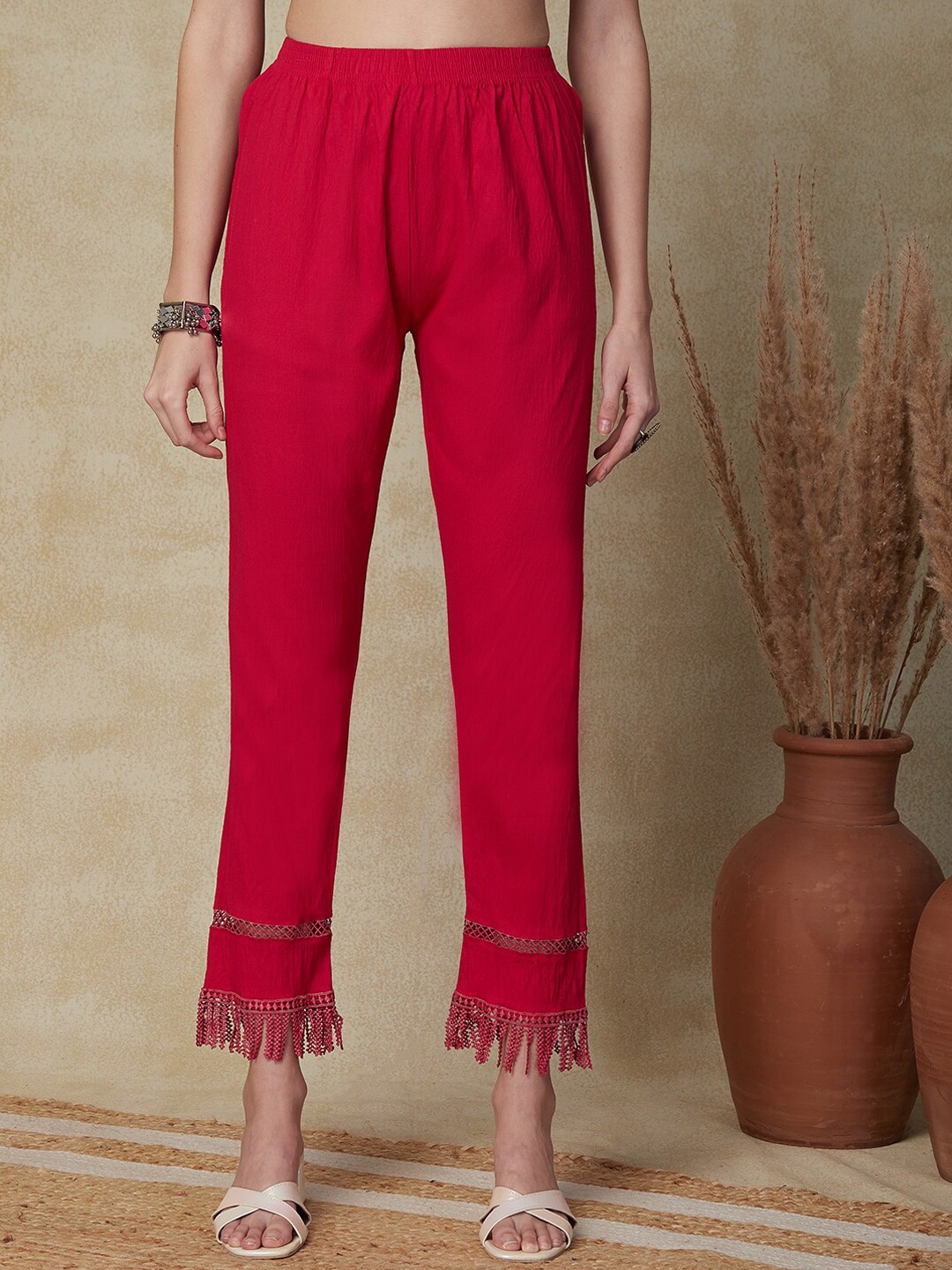 

FASHOR Women Comfort Straight Fit Peg Trousers, Fuchsia