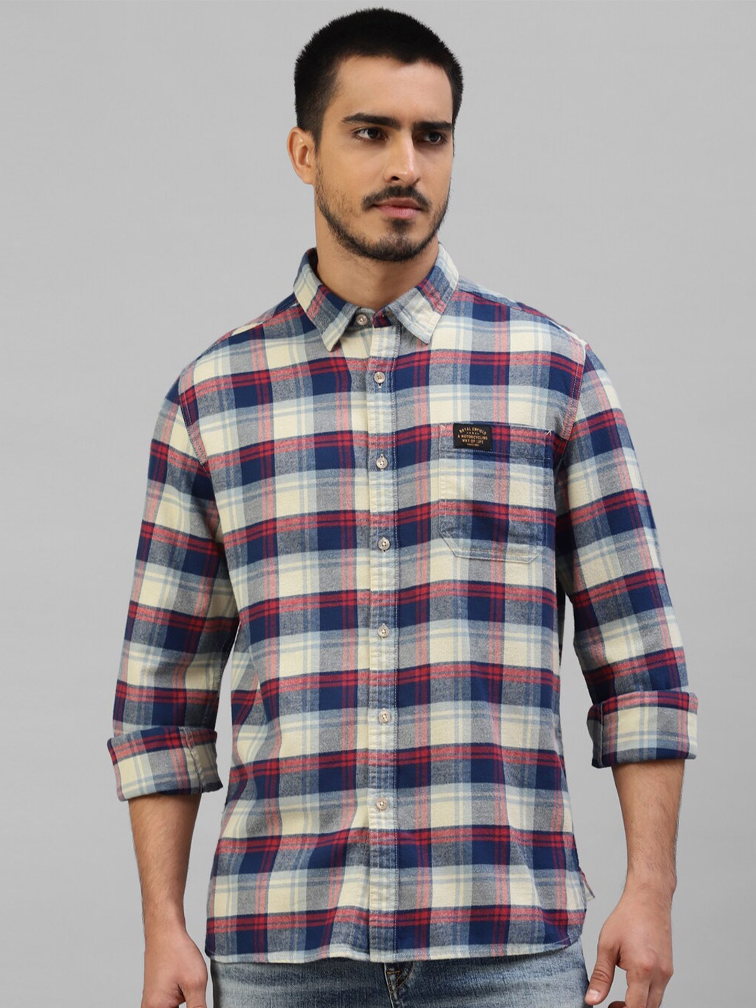 

Royal Enfield Tartan Checked Twill Pure Cotton Casual Shirt, Cream