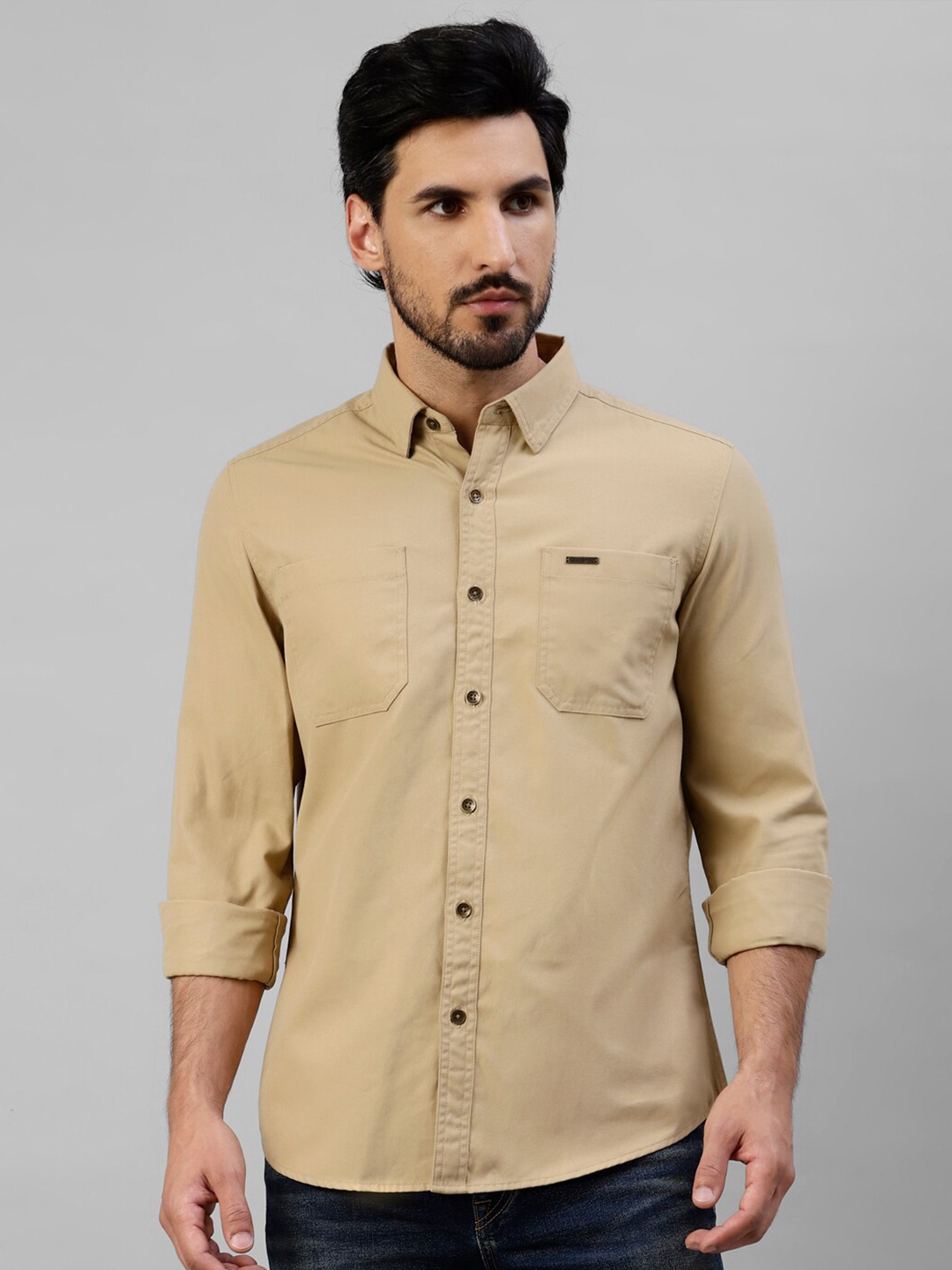 

Royal Enfield Spread Collar Long Sleeves Casual Shirt, Brown