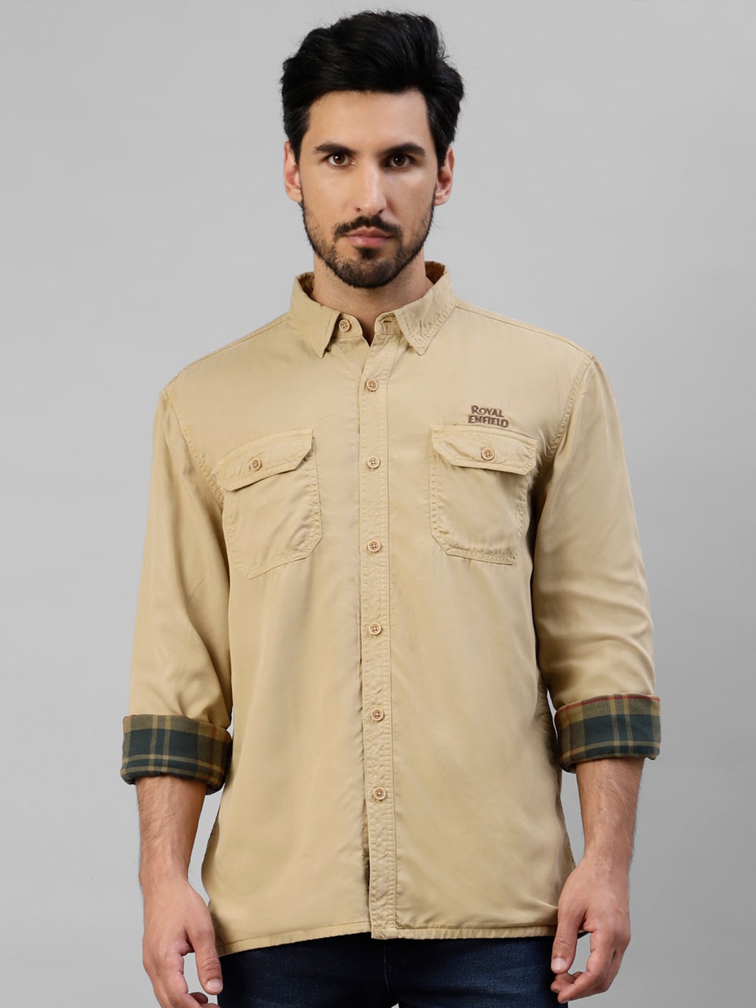 

Royal Enfield Spread Collar Long Sleeves Casual Shirt, Brown