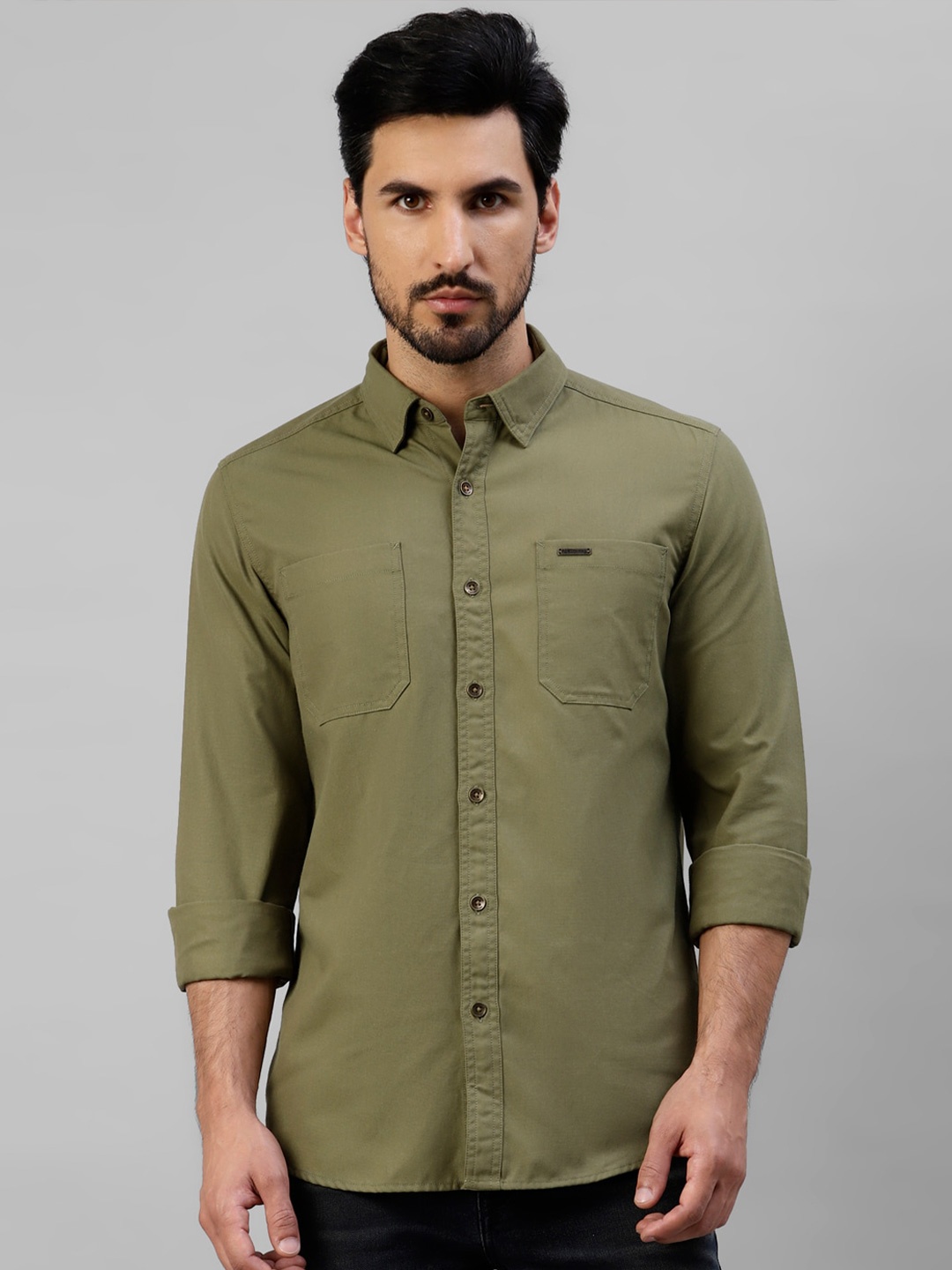 

Royal Enfield Slim Fit Spread Collar Casual Shirt, Green