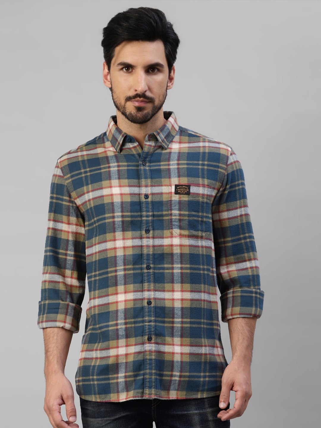 

Royal Enfield Tartan Checked Twill Pure Cotton Casual Shirt, Beige