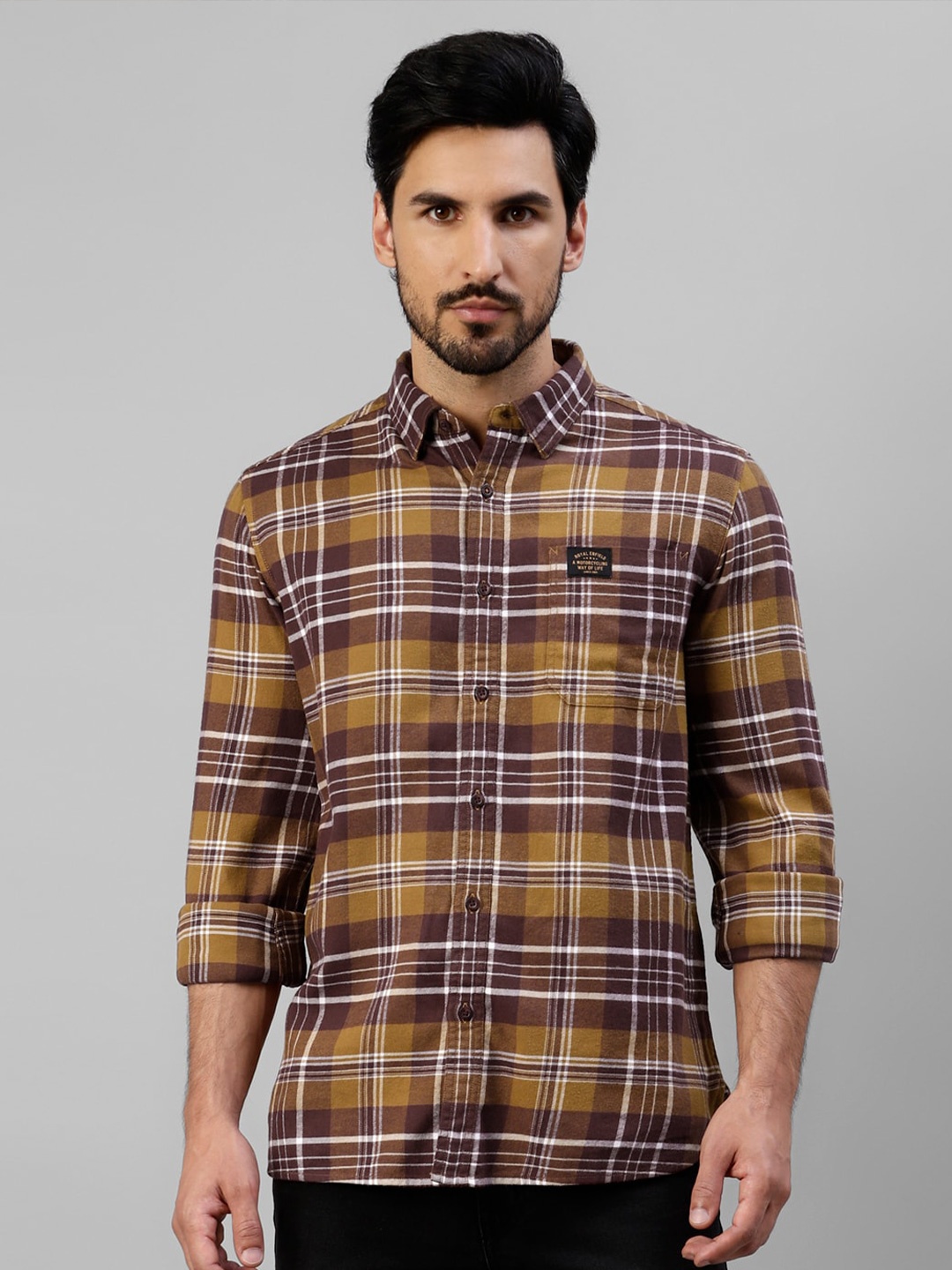 

Royal Enfield Tartan Checked Pure Cotton Casual Shirt, Brown