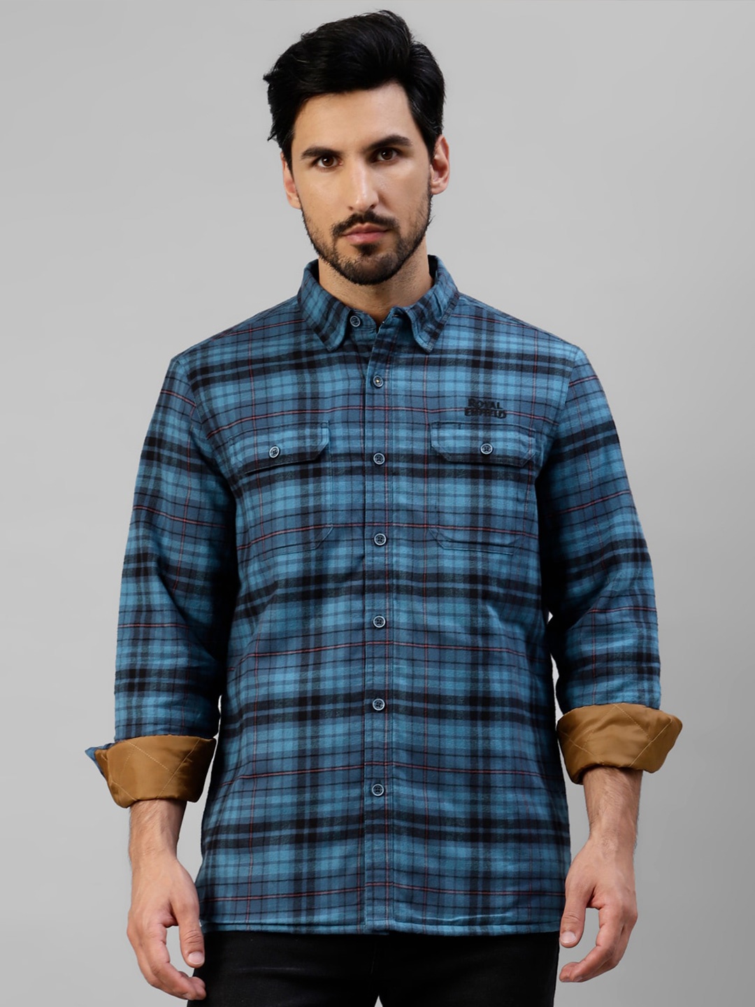 

Royal Enfield Tartan Checked Twill Pure Cotton Casual Shirt, Blue