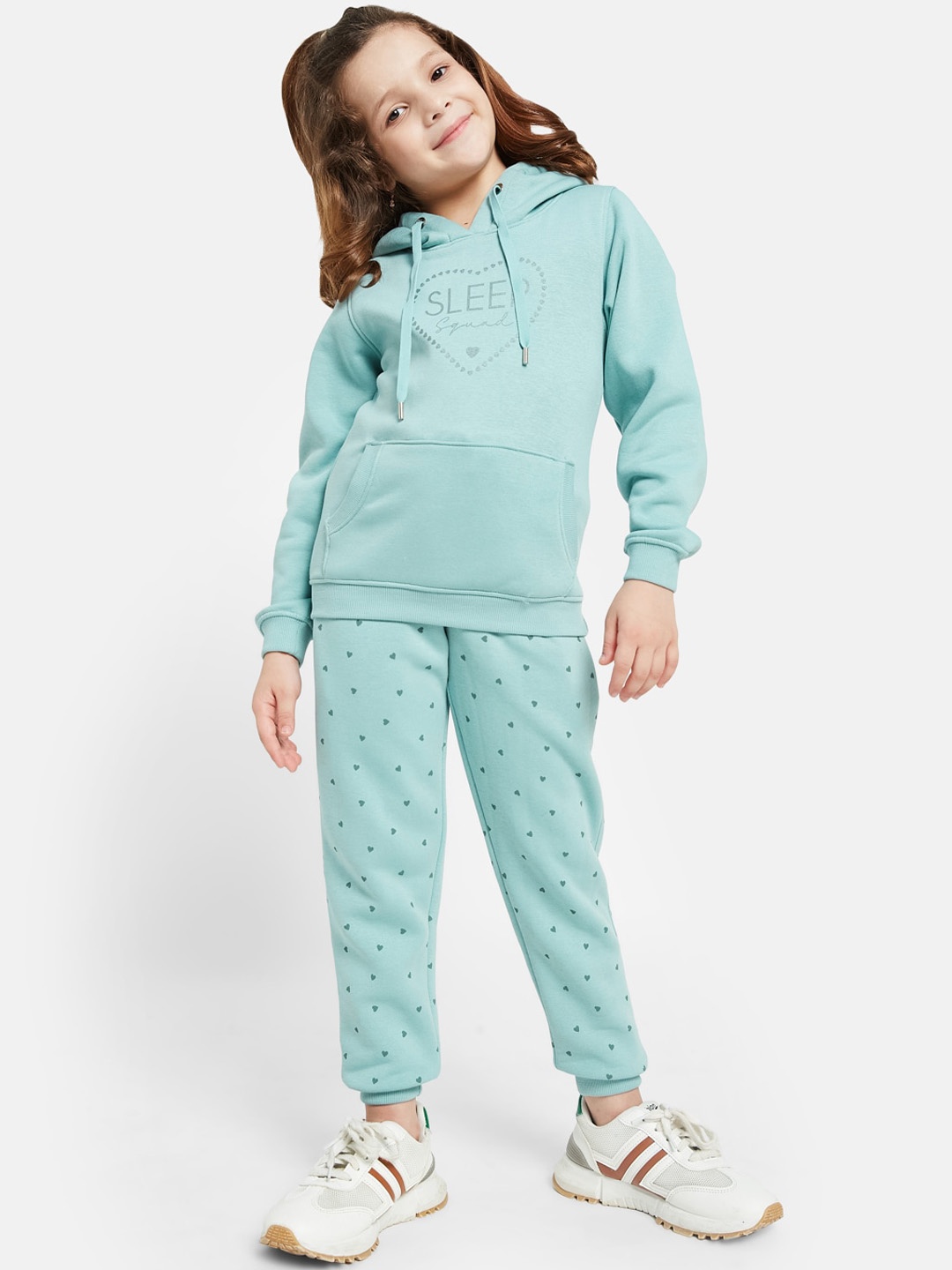 

METTLE Girls Typography Printed Hooded Fleece Tracksuit, Blue