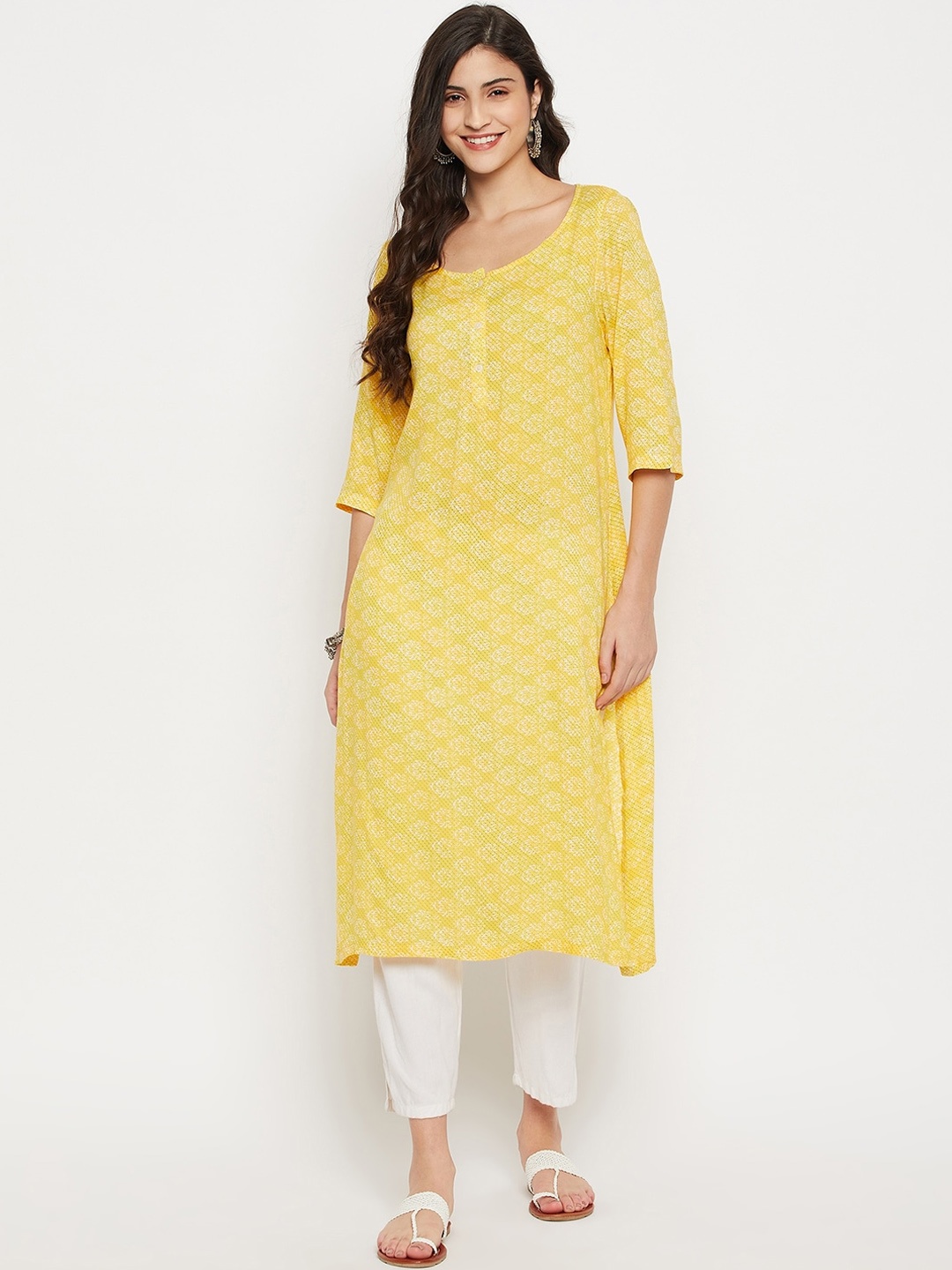 

Nuwah Ethnic Motifs Printed Straight Kurta, Yellow