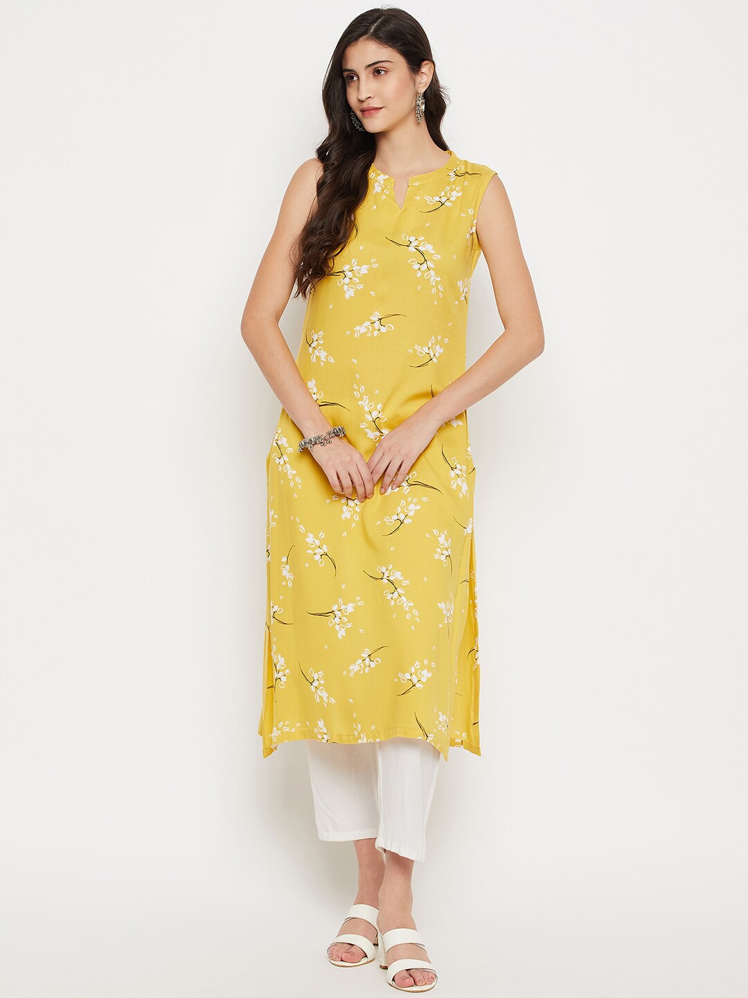 Nuwah Floral Printed Straight Kurta, Yellow