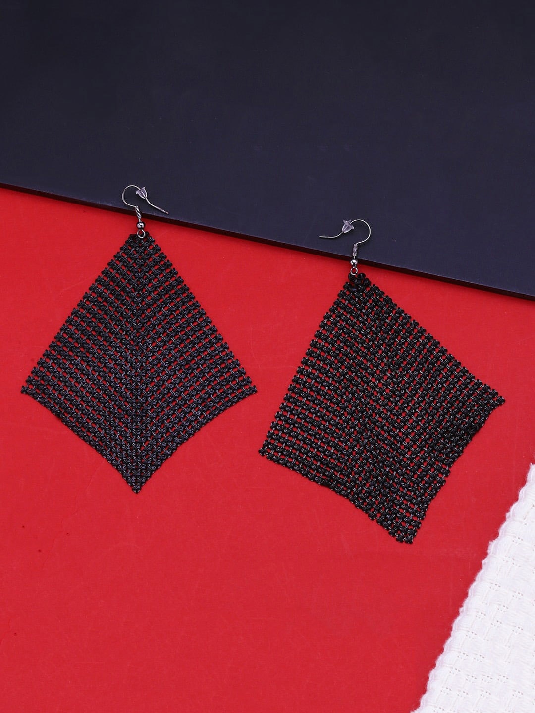

DressBerry Black & Red Contemporary Drop Earrings, Silver