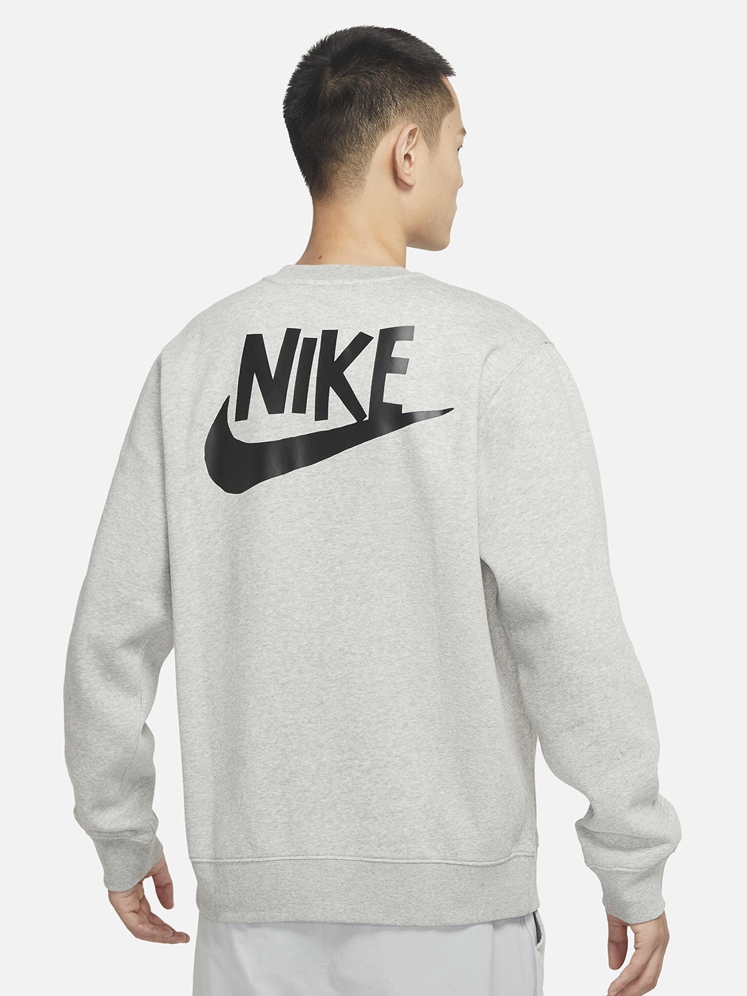 

Nike Sportswear Brand Logo Printed Fleece Crew Neck Pullover Sweatshirt, Grey