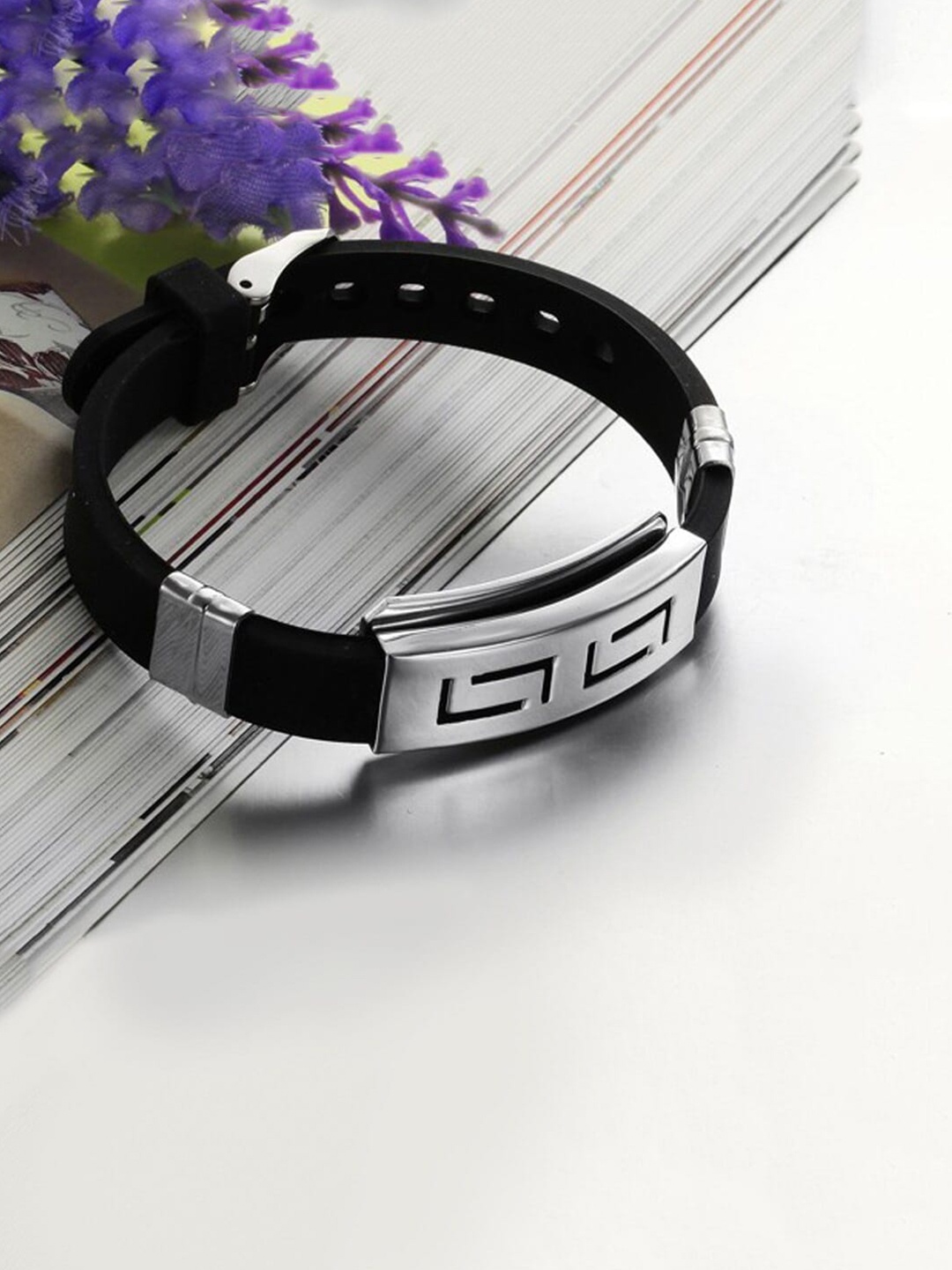 

WROGN Men Leather Wraparound Bracelet, Black