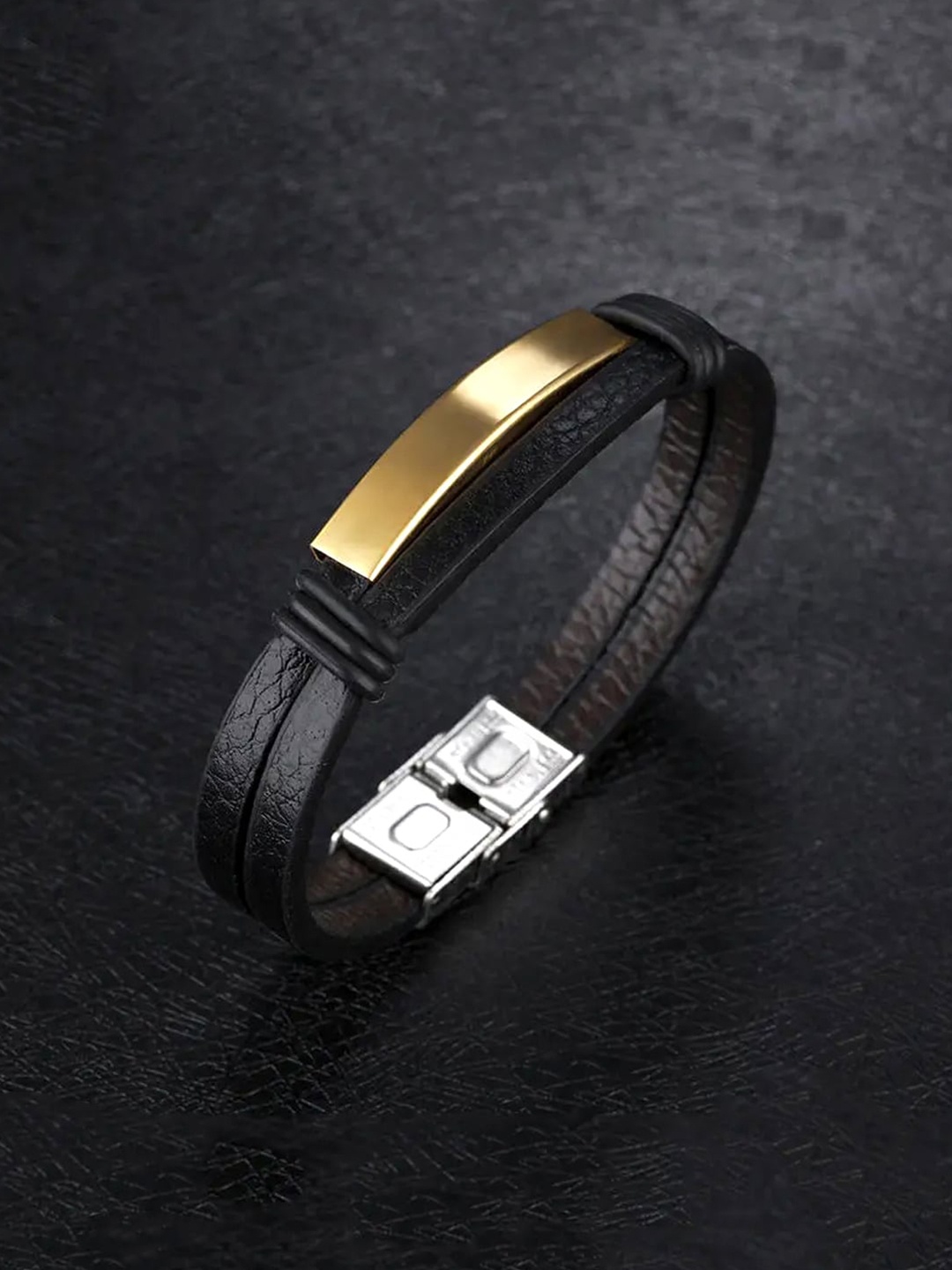 

WROGN Men Leather Wraparound Bracelet, Gold