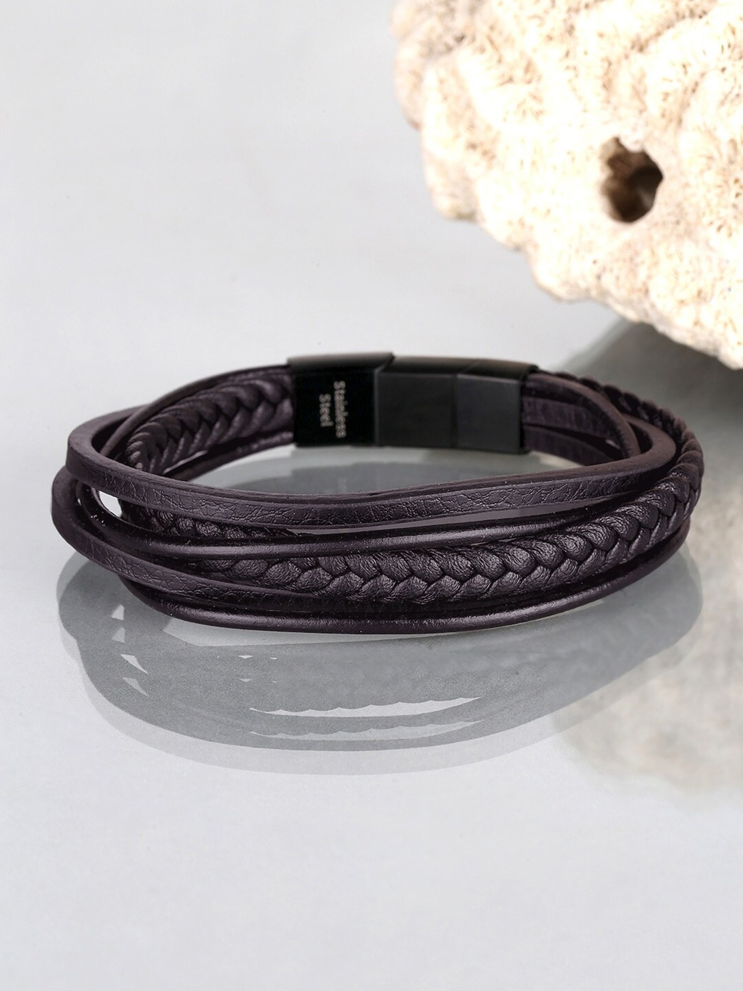 

WROGN Men Leather Multistrand Bracelet, Brown