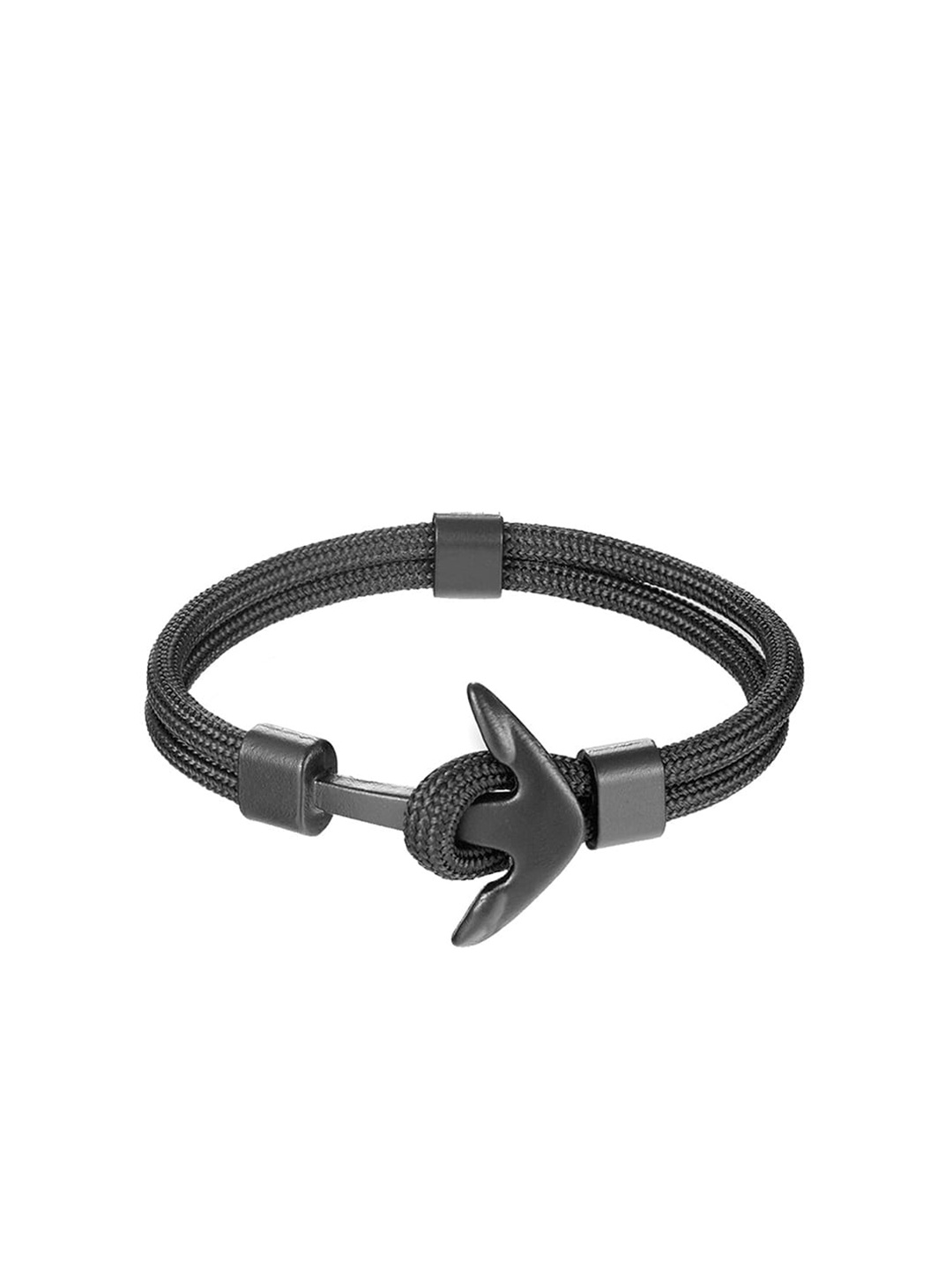 

WROGN Men Rhodium-Plated Wraparound Bracelet, Black