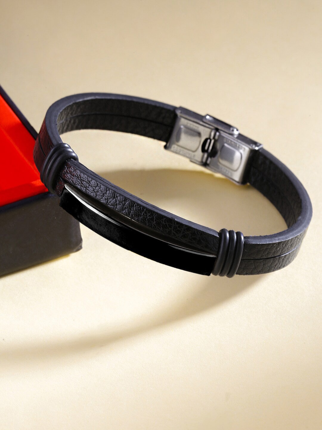 

WROGN Men Leather Wraparound Bracelet, Black