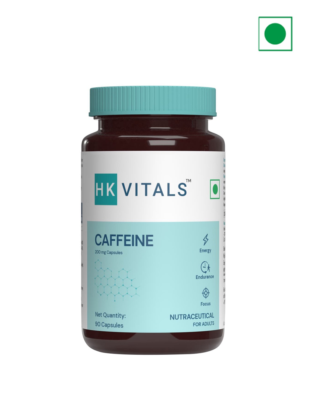 

HK VITALS Caffeine 200 mg Capsules for Energy Endurance - 90 Capsules, White