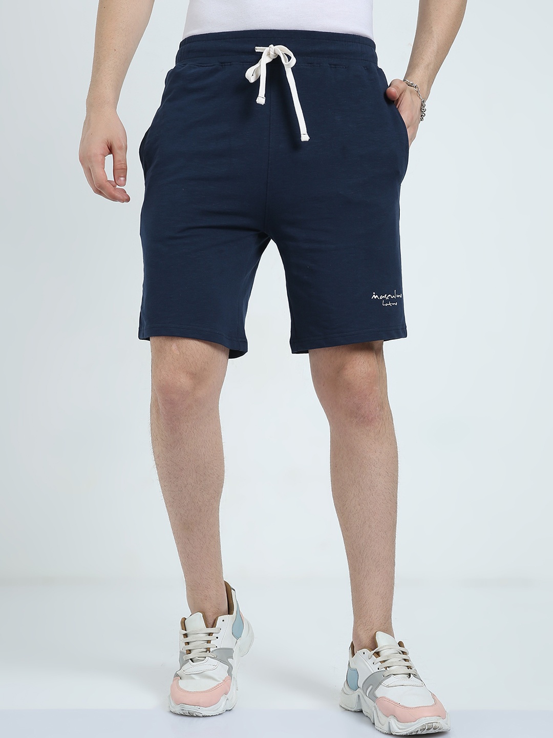 Masculino Latino Plus Men Mid-Rise Cotton Shorts, Navy blue
