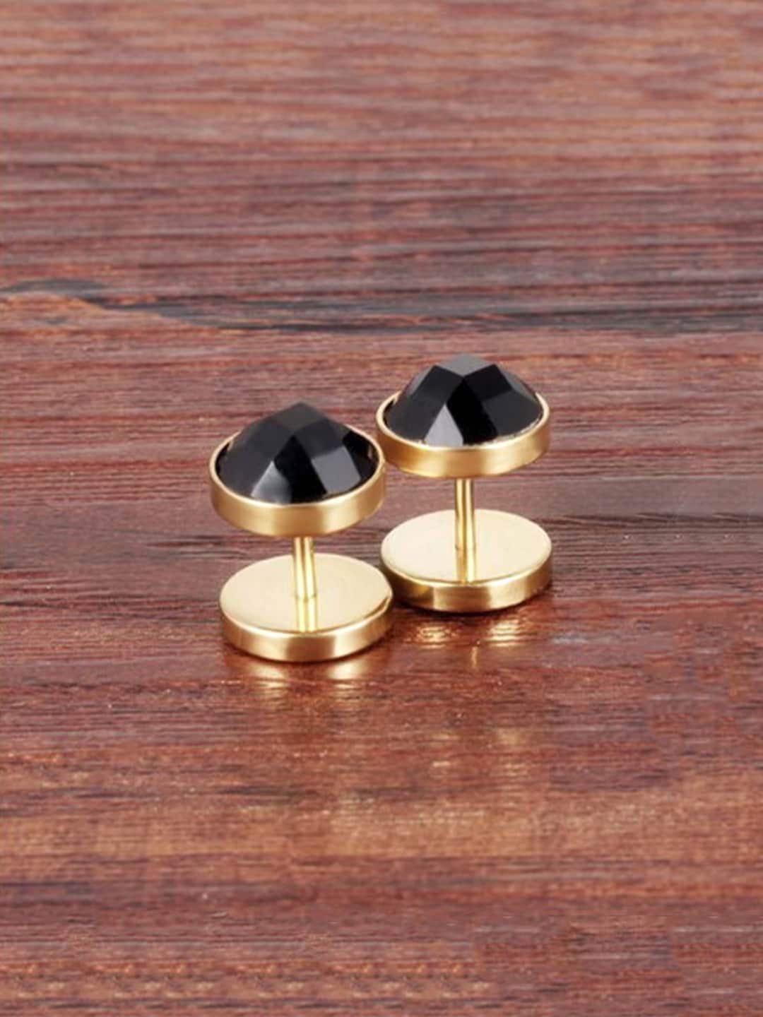 

WROGN Men Gold-Plated Crystal Studded Contemporary Stainless Steel Studs Earrings