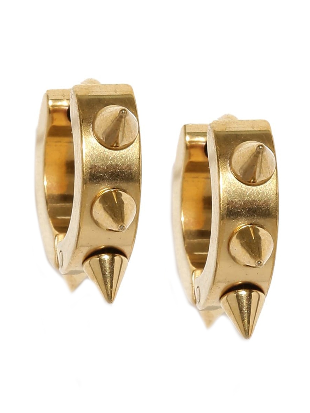 

WROGN Men Gold-Plated Spiked Stainless Steel Hoop Earrings