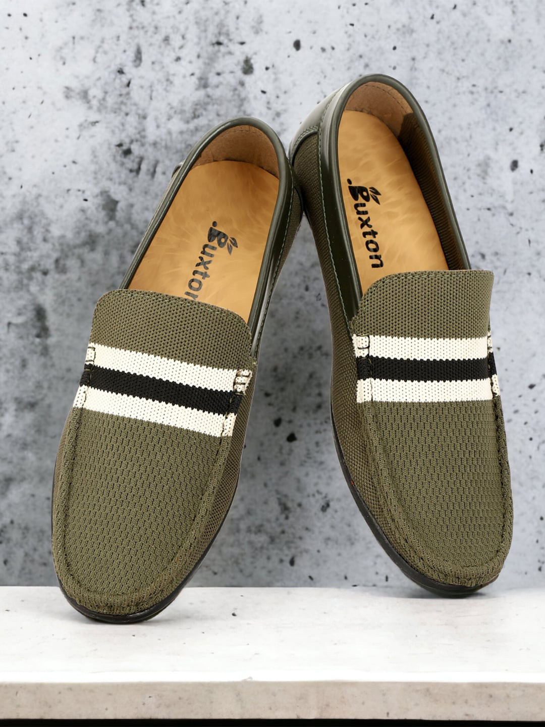 

Buxton Men Striped Mesh Comfort Insole Loafers, Green