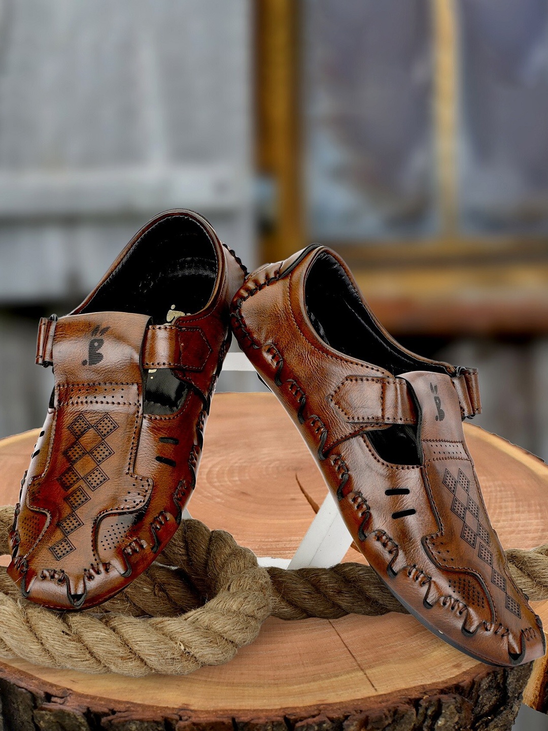 

Buxton Velcro Shoe-Style Sandals, Brown