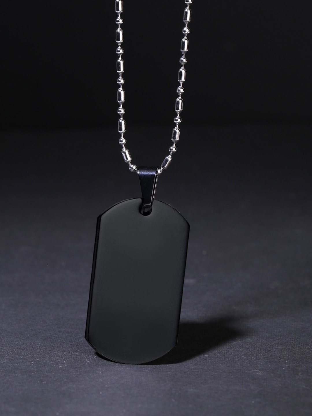 

WROGN Men Tag Shaped Pendant With Chain, Black