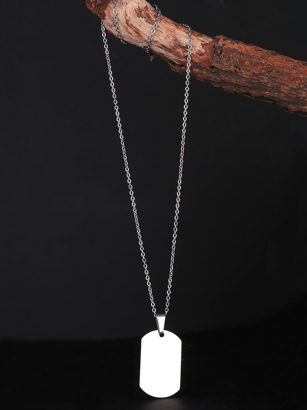 

WROGN Men Tag Shaped Pendant With Chain, Silver
