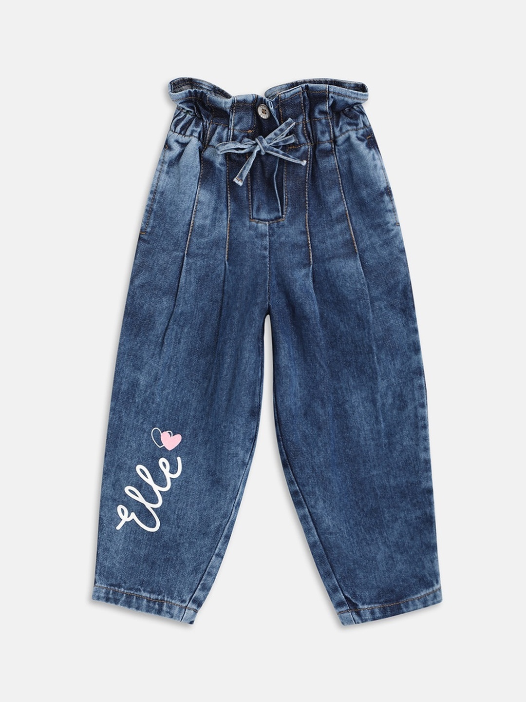 

ELLE Girls Printed Slouchy Fit Light Fade Jeans, Blue