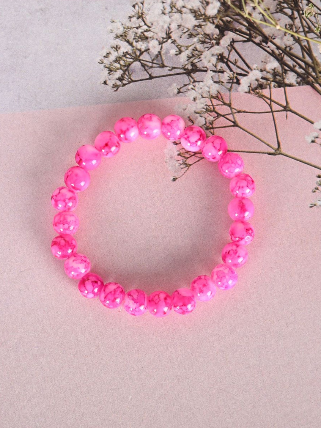 

NVR Unisex Marble Crystal Beaded Elasticated Bracelet, Pink