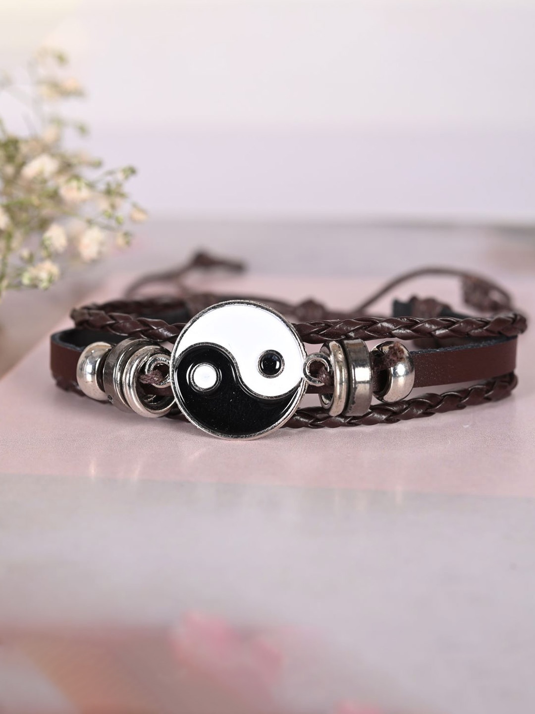 

NVR Unisex Men Brown Leather Wraparound Bracelet