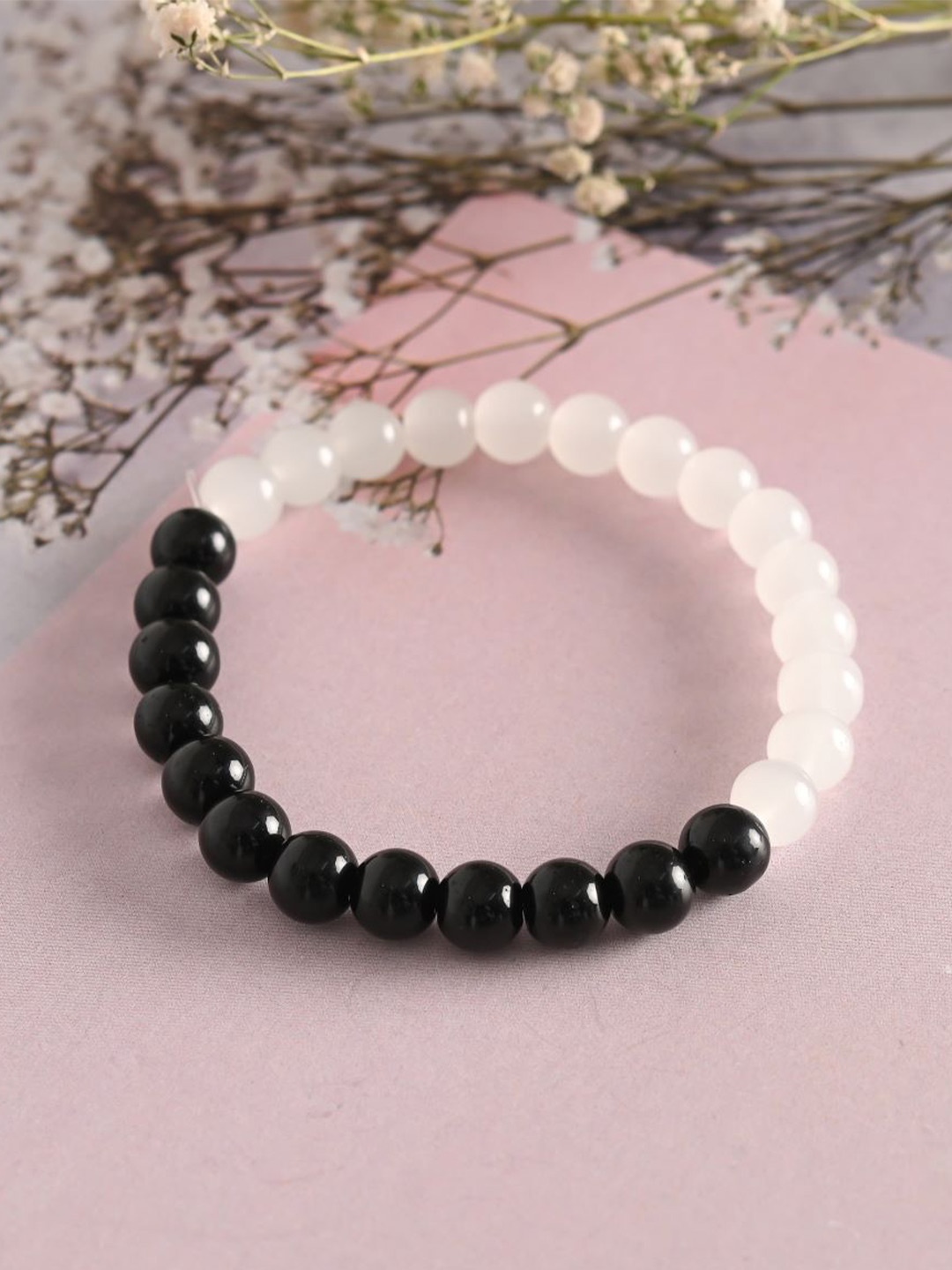 

NVR Unisex Marble Crystal Elasticated Bracelet, Black