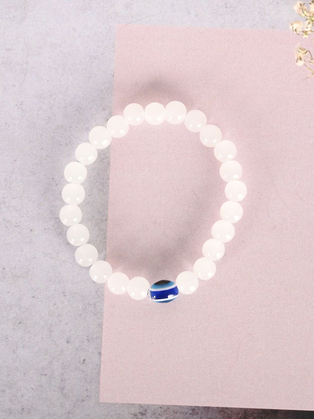 

NVR Unisex Evil Eye Crystal Bracelet, White