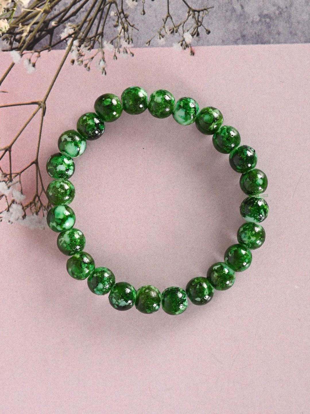 

NVR Unisex Green Marbel Crystal Elasticated Bracelet