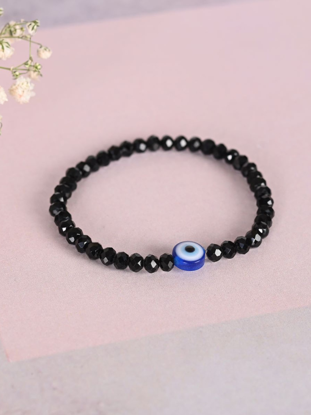 

NVR Unisex Evil Eye Crystal Bracelet, Black