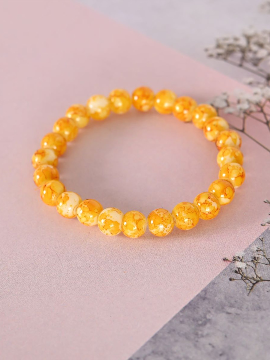 

NVR Unisex Yellow Marble Crystal Beaded Elasticated Bracelet