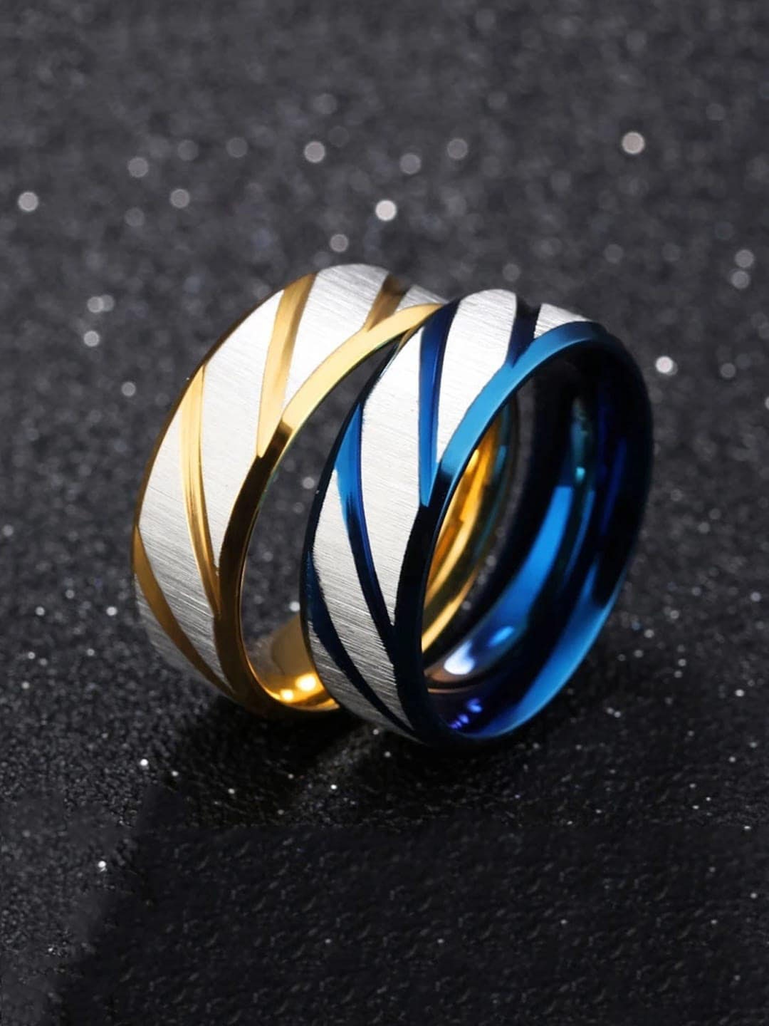 

WROGN Men Set Of 2 Rhodium-Plated Stainless Steel Finger Rings, Gold