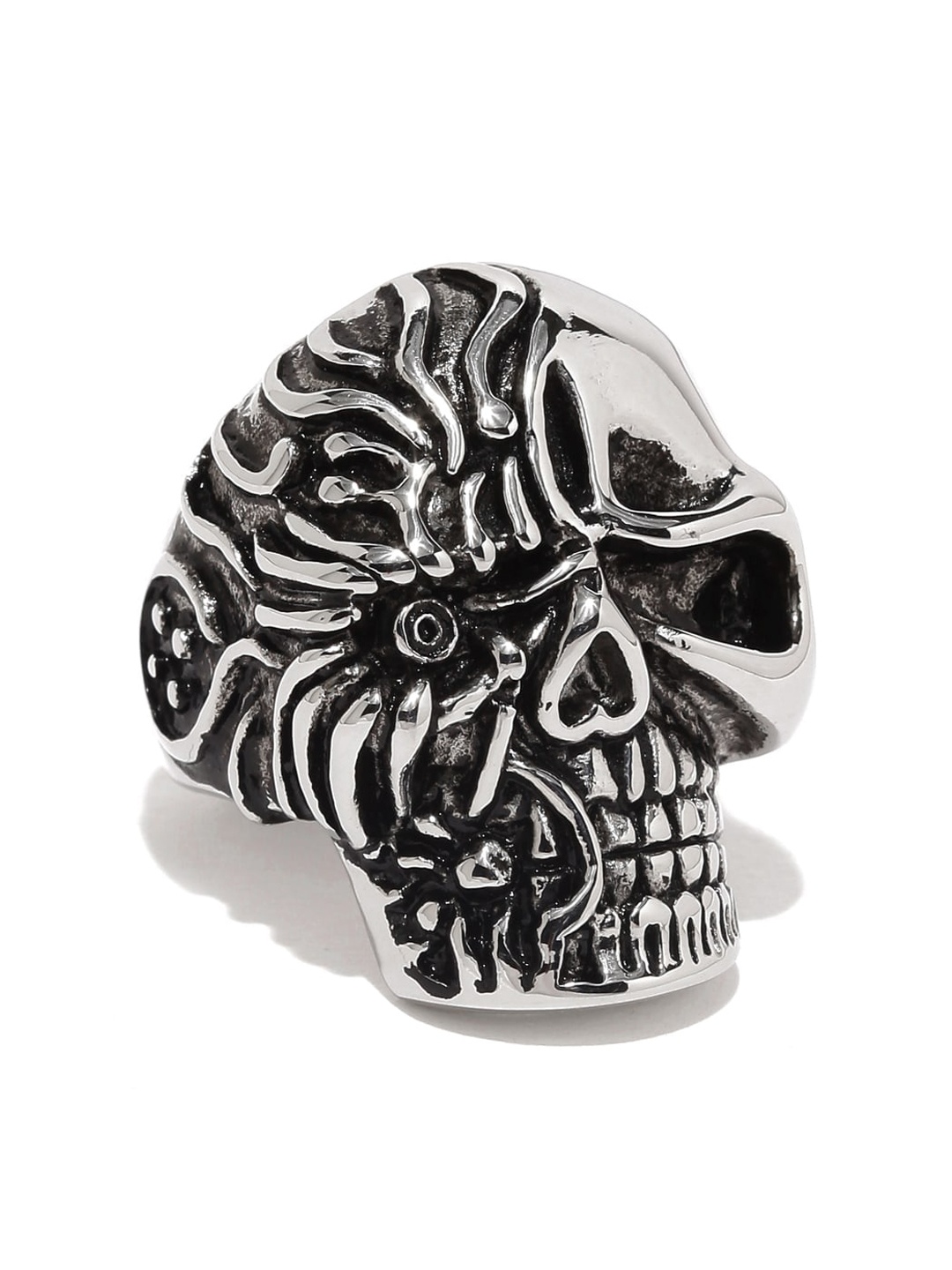 

WROGN Men Stainless Steel Skull Finger Ring, Silver
