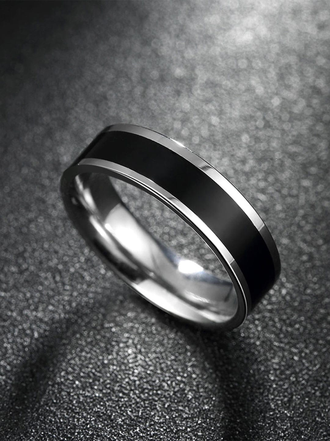 

WROGN Men Stainless Steel Band Finger Ring, Black