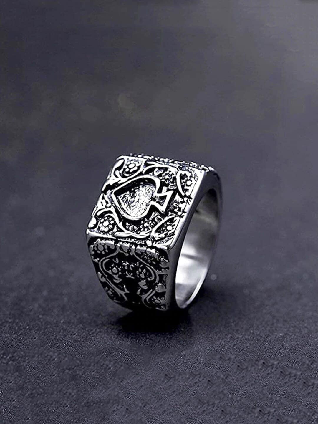 

WROGN Men Stainless Steel Square Shape Finger Ring, Silver