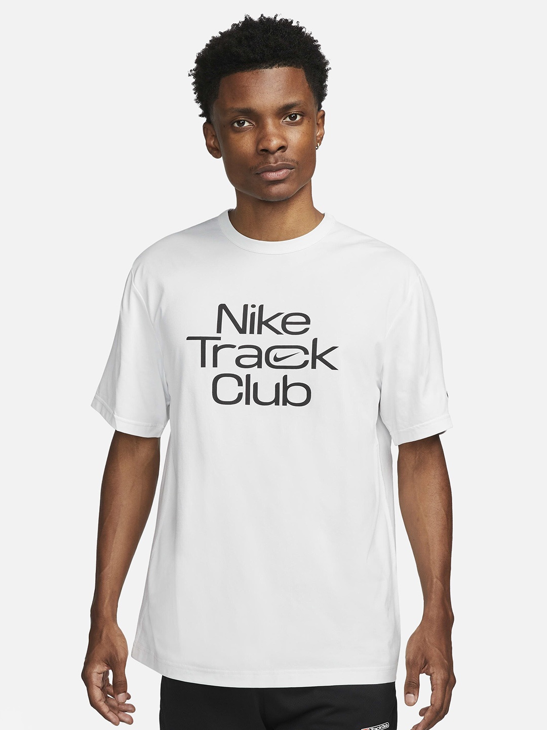 

Nike Track Club Dri-FIT Typography Printed Short Sleeve Running T-Shirt, White