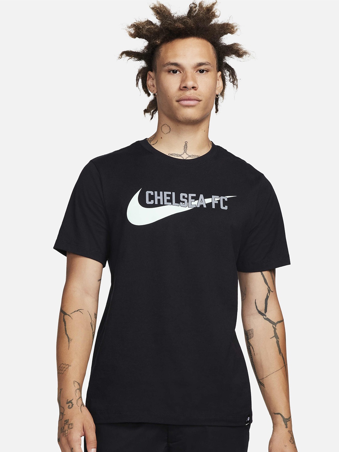 

Nike Chelsea FC Swoosh Printed Round Neck T-Shirt, Black