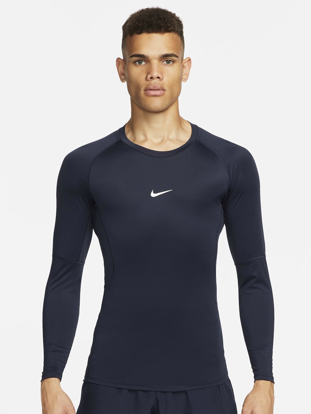 

Nike Dri-FIT Brand Logo Printed Tight Long-Sleeves Fitness Top, Navy blue