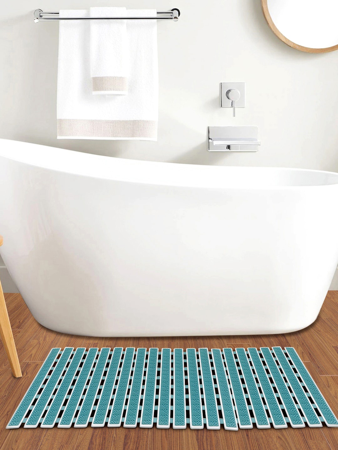 

FABINALIV Green Striped Anti-Skid Rubber Shower Mat with Suction Cups