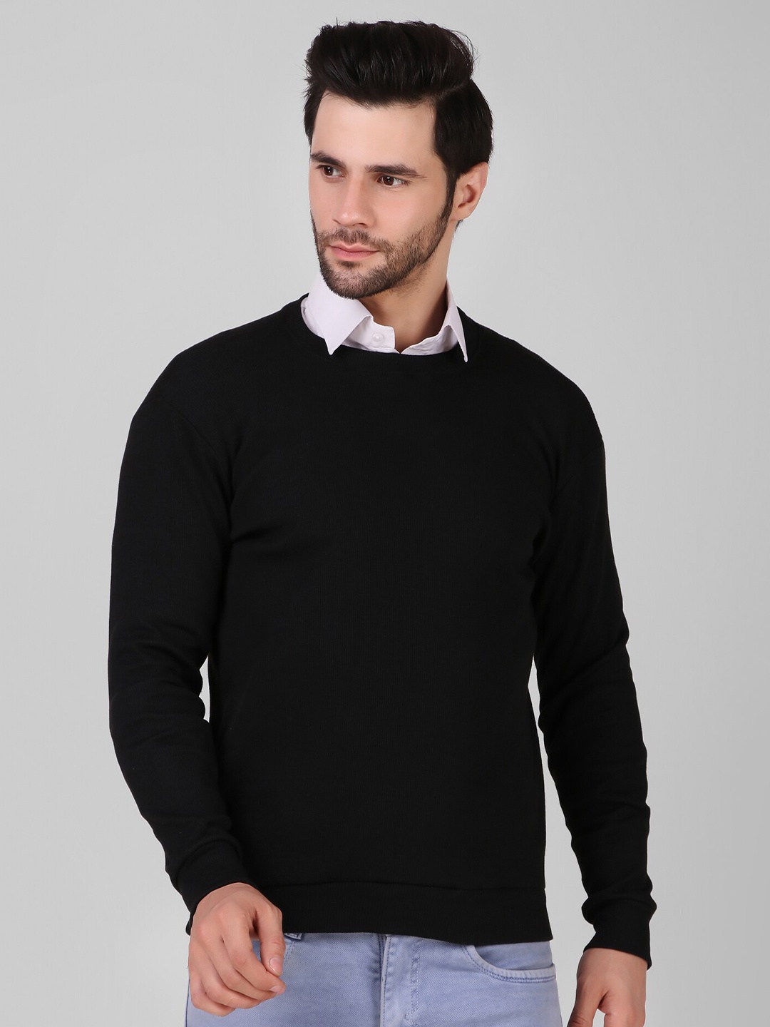 

DIAZ Round Neck Cotton Sweatshirt, Black