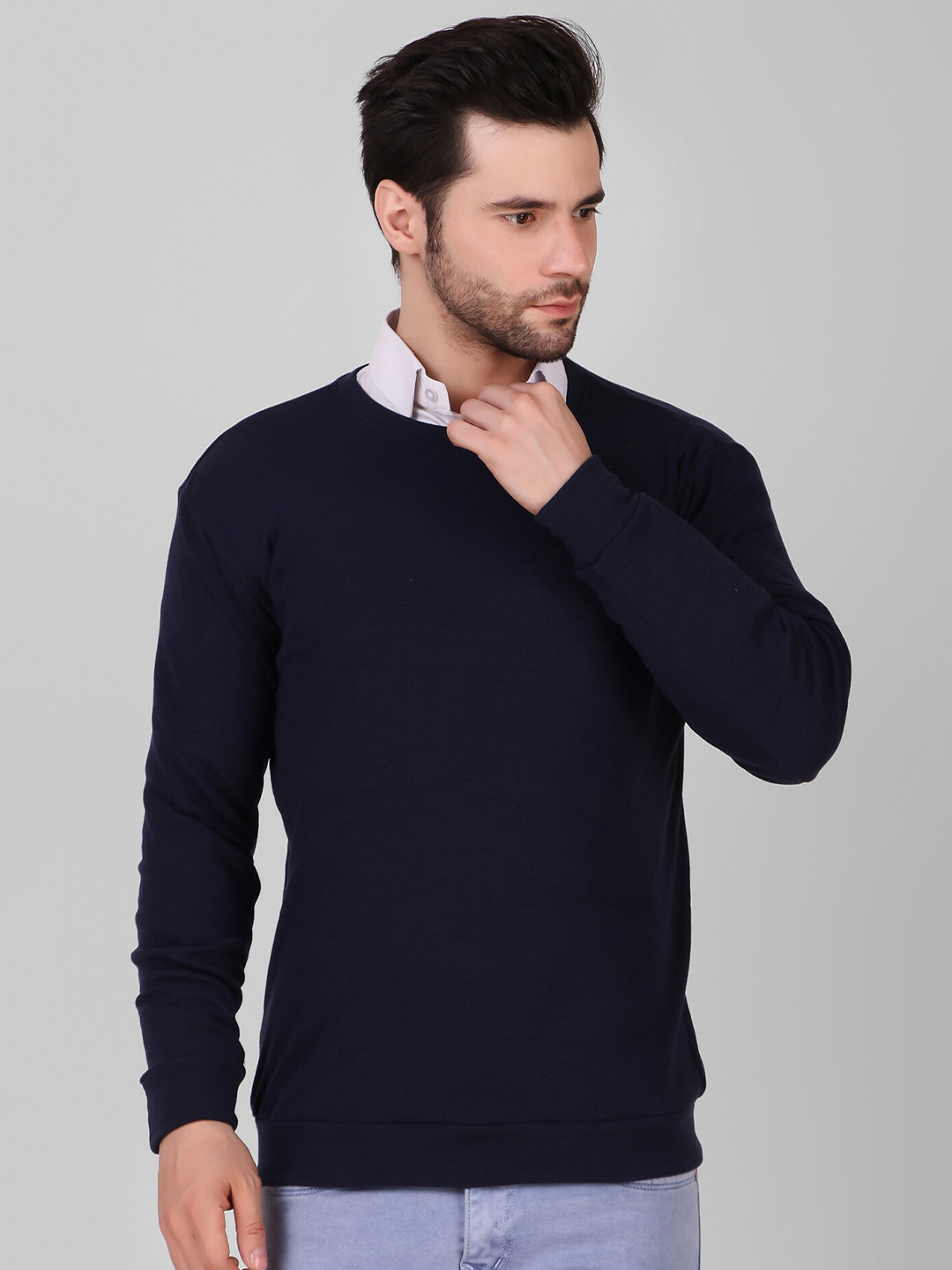 

DIAZ Round Neck Cotton Sweatshirt, Navy blue