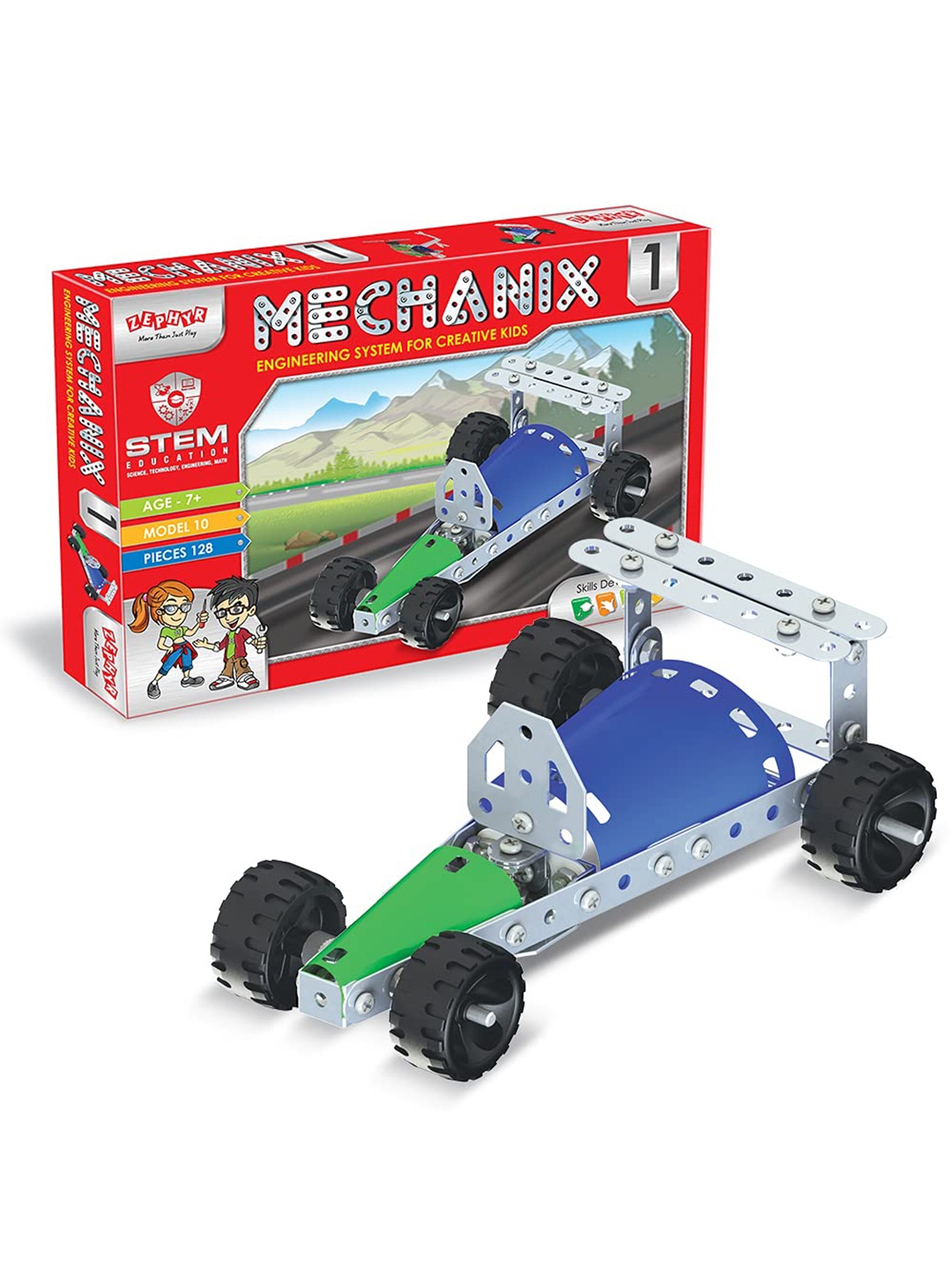 

Mechanix Kids Zephyr Mechanix 1 Engineering System STEM Construction Toys, White