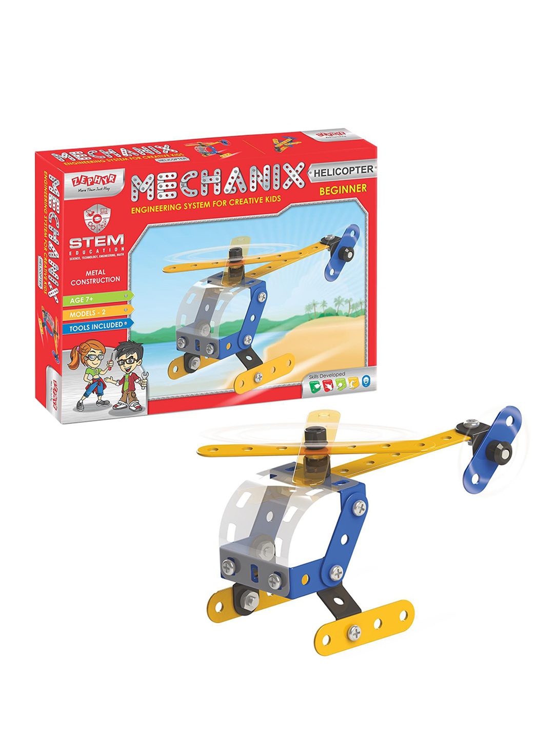 

Mechanix Zephyr Helicopter Beginner Metal Construction Toy, Yellow