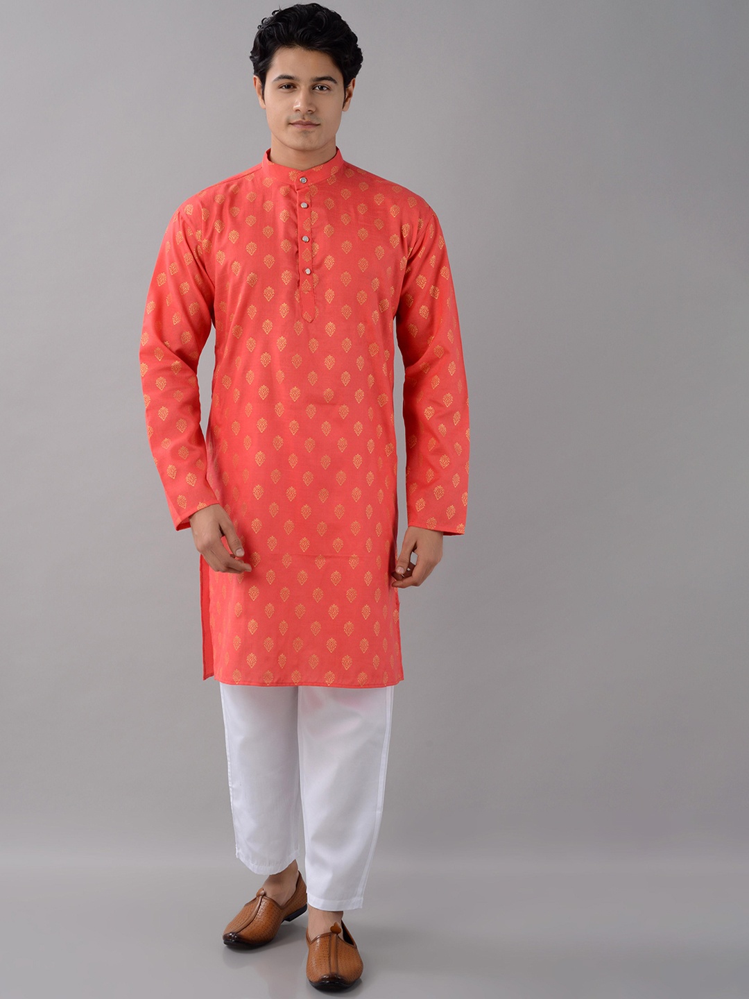 

VILLAIN Mandarin Collar Straight Kurta, Pink