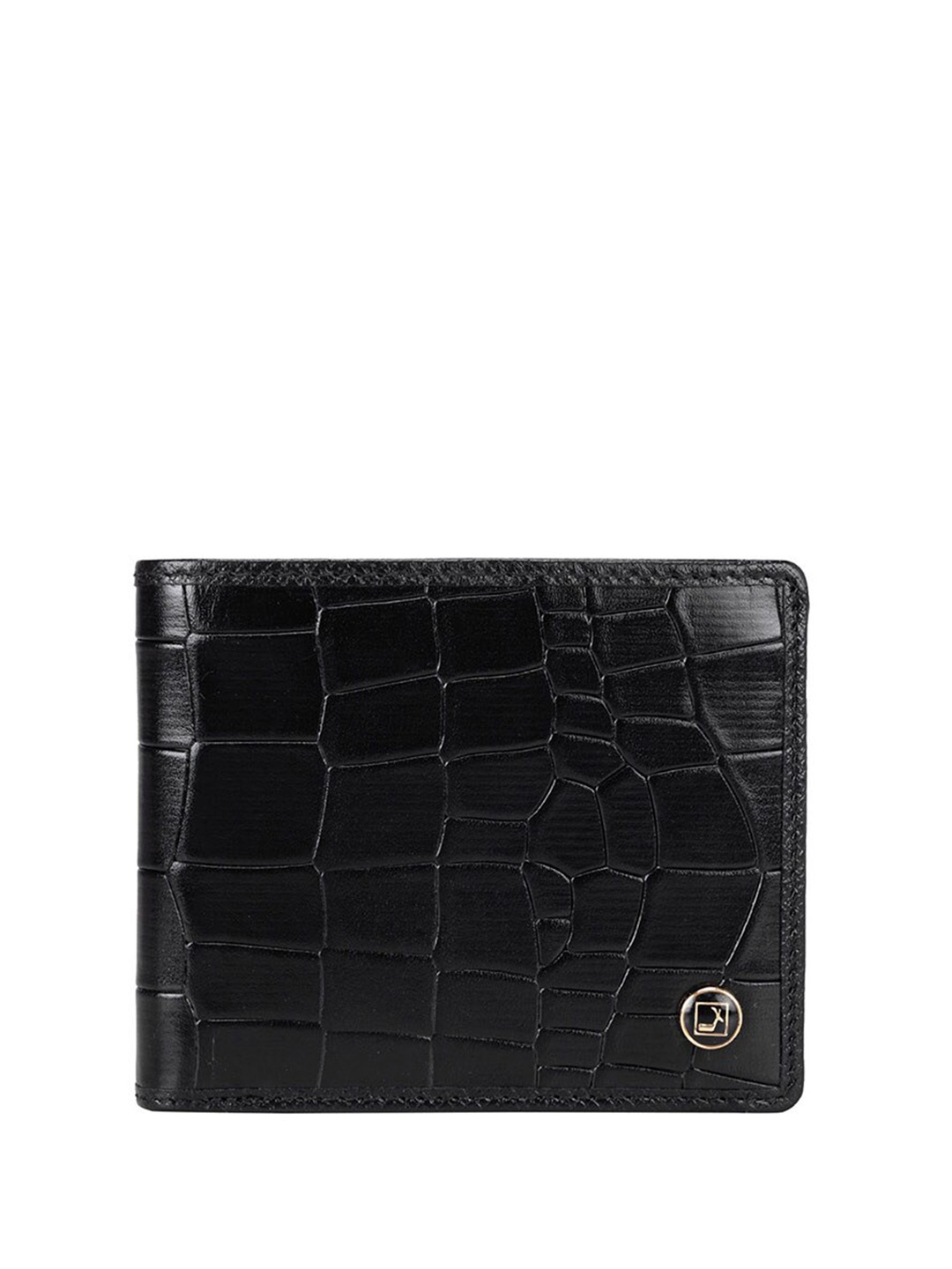 

Da Milano Textured Zip Detail Leather Two Fold Wallet, Black